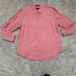 Bruno New York Shirt Mens XL Red Washable Linen Cotton Long Sleeve Button Front